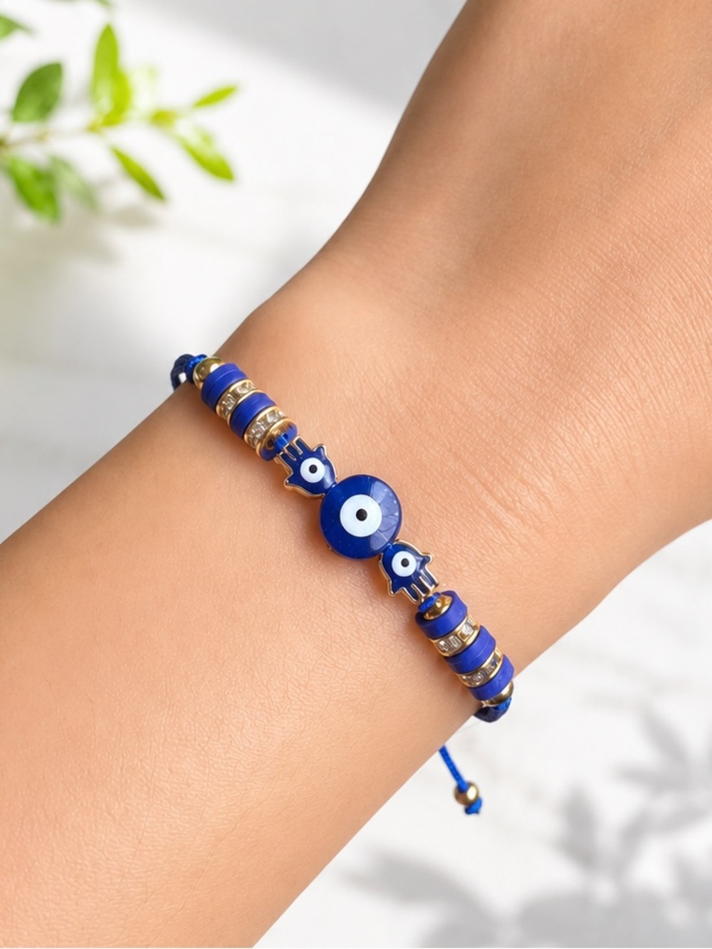 D’Bello Blue Evil Eye Beaded Rope Bracelet